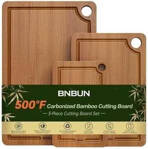 BNBUN 500°F Carbonized Bamboo Cutting Board Set, 3-Piece